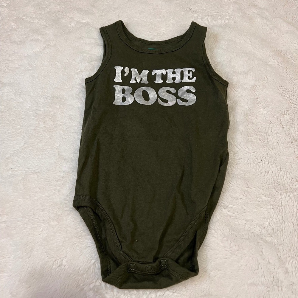 Garanimals Baby Girls Olive Green I'm The Boss Sleeveless Bodysuit 24M NWOT